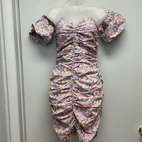 SNDYS. Women’s Floral Ruched Sweetheart Dress Size Large - Picture 1 of 14